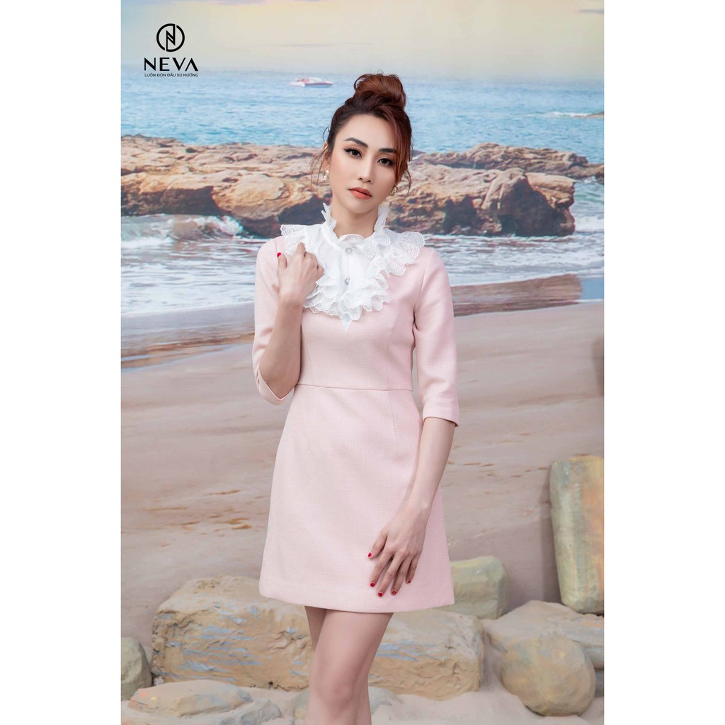 Đầm tweed hồng pastel phối cổ trắng NEVA – 20F3W480096T021