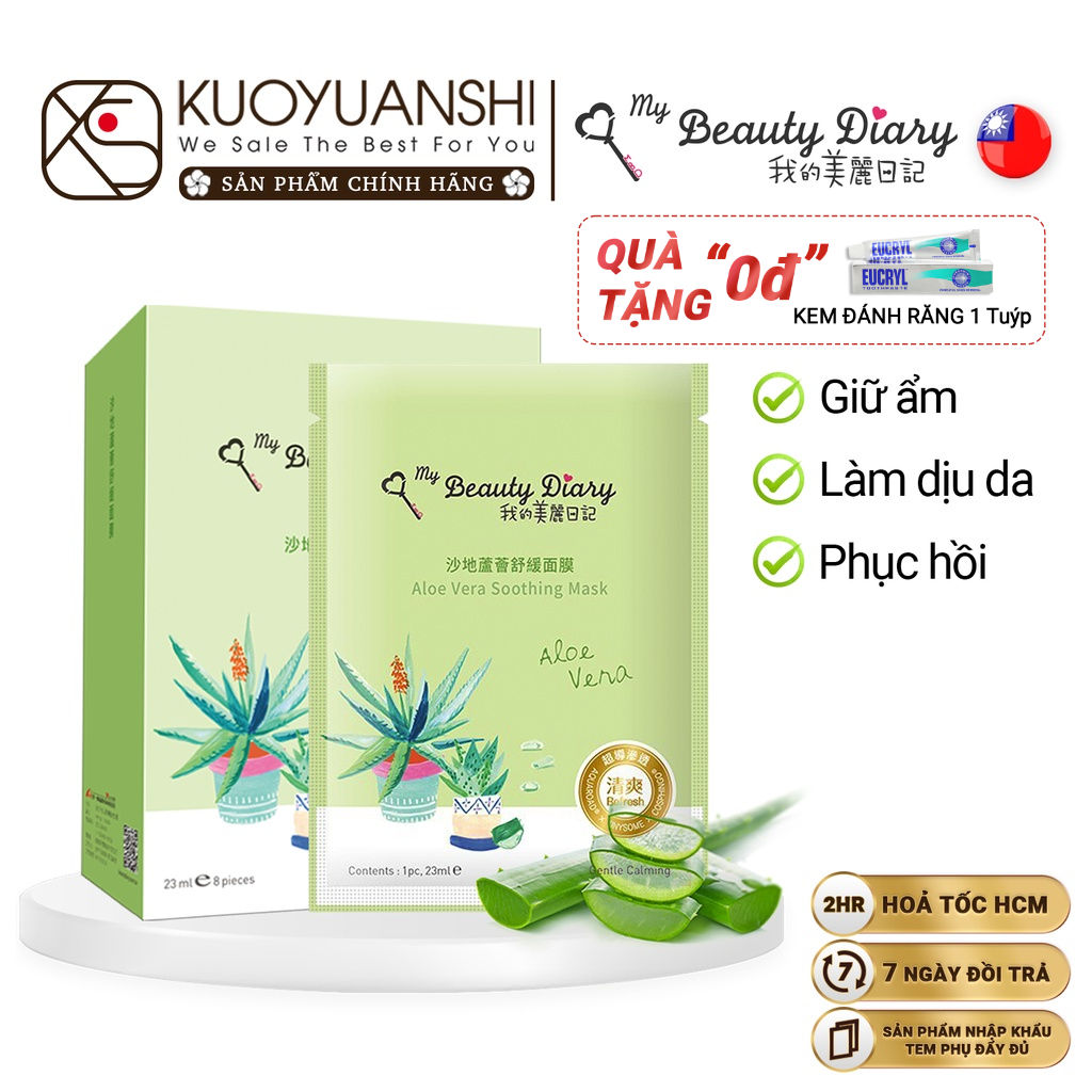 Hộp 8 miếng mặt nạ My Beauty Diary Aloe Vera Soothing Mask làm dịu, dưỡng ẩm Lô hội 23ml/miếng