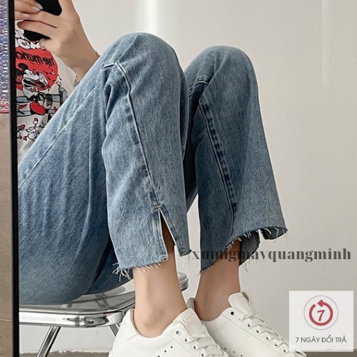 Quần jeans bò nữ ống đứng xẻ gấu nhạt co dãn 4 chiều hot hit 2022 | BigBuy360 - bigbuy360.vn