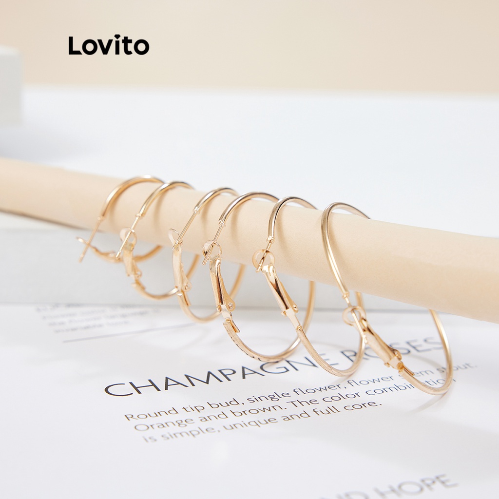 Lovito Nhẫn và khuyên tai Lovito kết hợp phong cách thường ngày L004008 (Màu vàng kim)