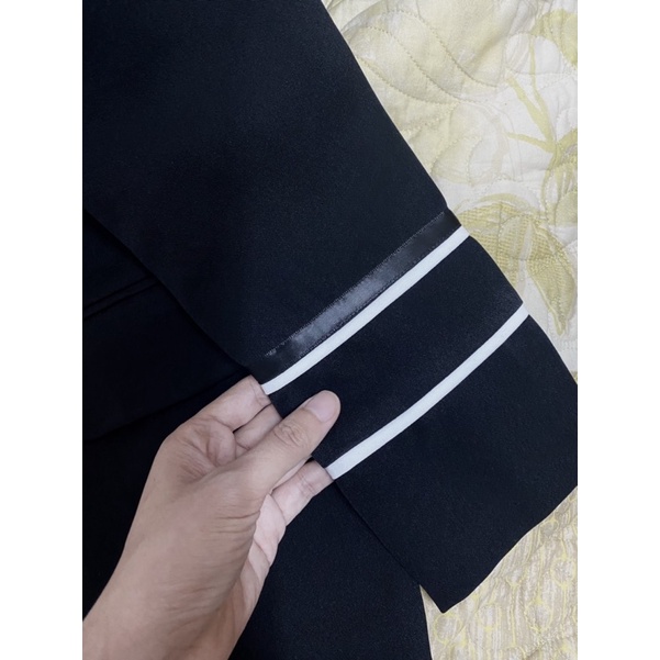 Áo Blazer đen tay viền trắng BOHEE, áo blazer cổ V khoét- Kèm ảnh thật
