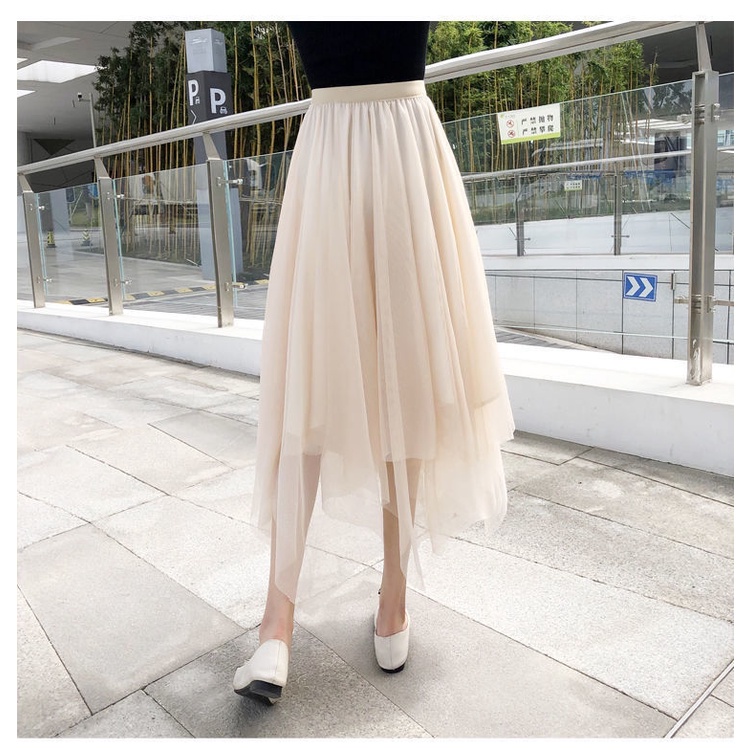 Chân Váy Lưới Dài Vừa Eo Cao Màu Đen Thời Trang Thu Đông Dành Cho Nữ