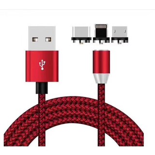 Cáp sạc nam châm dây dù 3 đầu từ có đèn LED cho iphone, samsung, android type C