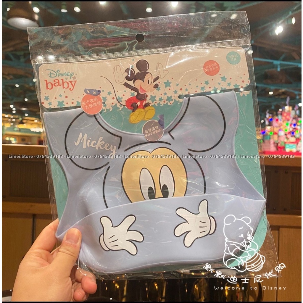 Khăn yếm ăn dặm silicon hình Mickey Minnie Frozen Car Stitch cho trẻ em bé trai gái Disney