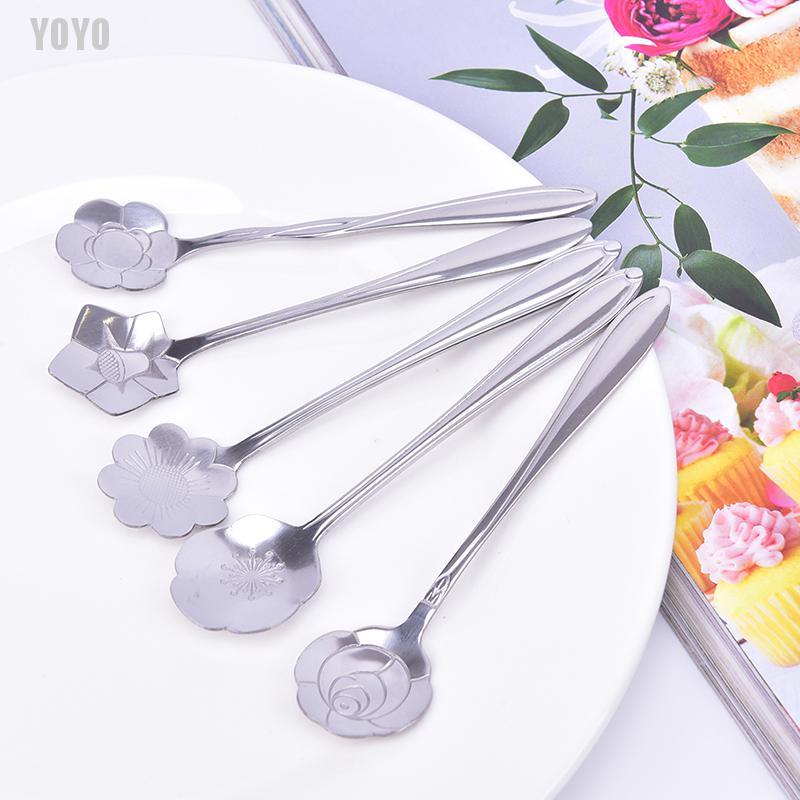 Muỗng Cà Phê Cán Hình Bông Hoa Bằng Thép Không Gỉ