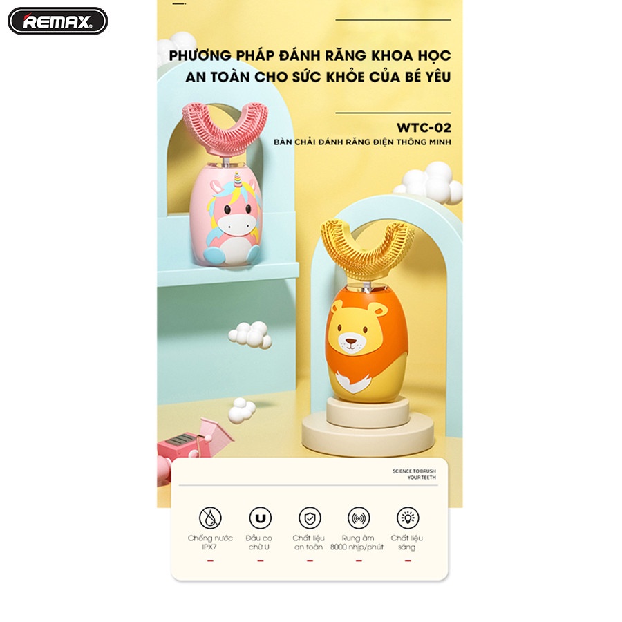 Bàn chải đánh răng điện chữ U cho bé WK WT-C02 Bản Tiếng Việt