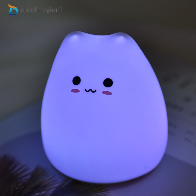 Đèn ngủ mini silicon hình mèo dễ thương cho phòng trẻ em