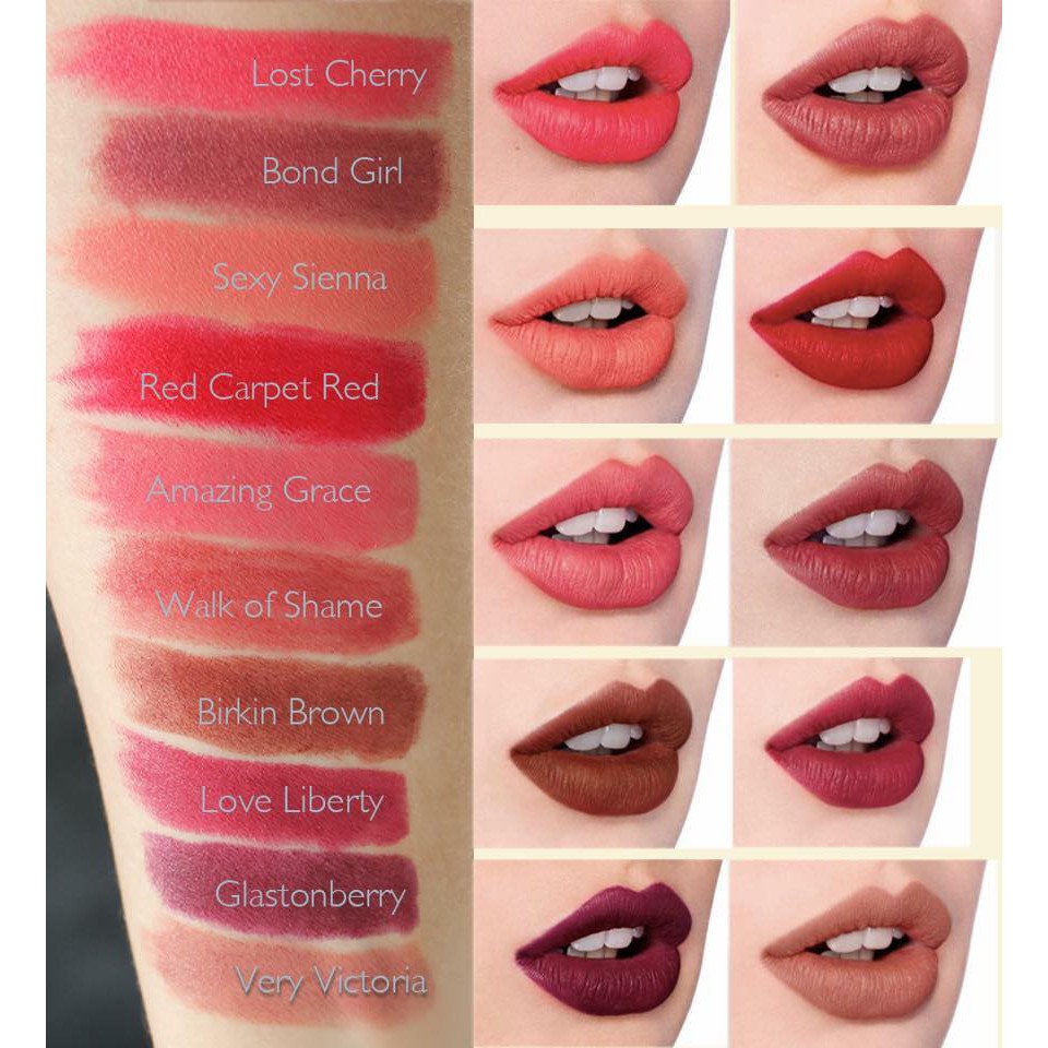 Son Charlotte Tilbury Matte Revolution và Hot lip the queen, Sexy Sienna, Lost Cherry,  Red carpet, Pillow Talk 2, Carin