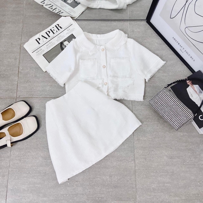 SET CROP BỐ DẠ TRẮNG TƯA LAI + CHÂN VÁY