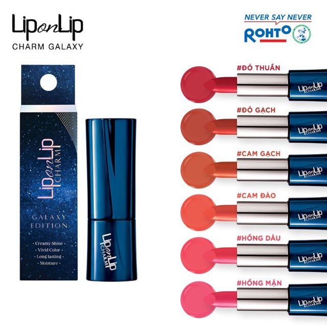 Son lỳ lâu trôi Lip On Lip Charm Galaxy đủ màu: đỏ thuần, đỏ gạch, cam gạch, cam đào, hồng dâu, hồng mận