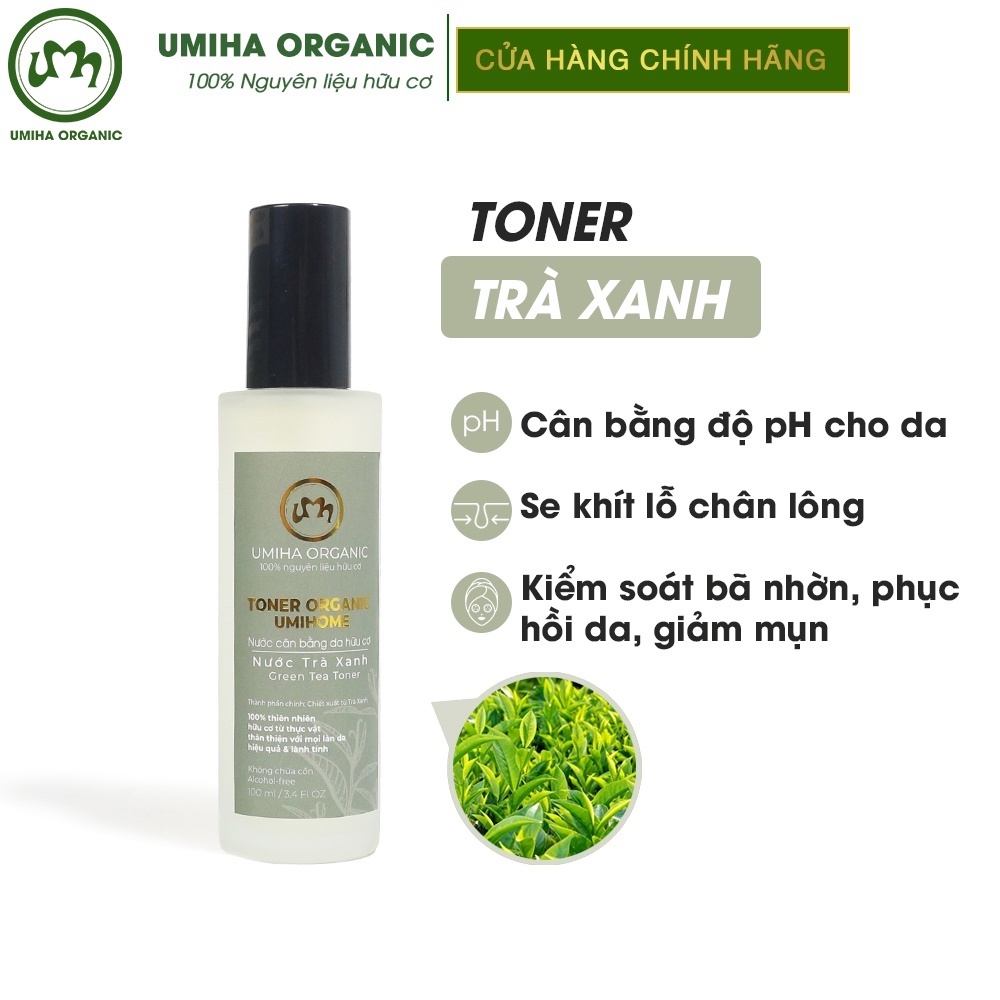 Nước cân bằng da Trà Xanh hữu cơ UMIHOME 50/100ml làm dịu cấp ẩm tức thì cho da hiệu quả