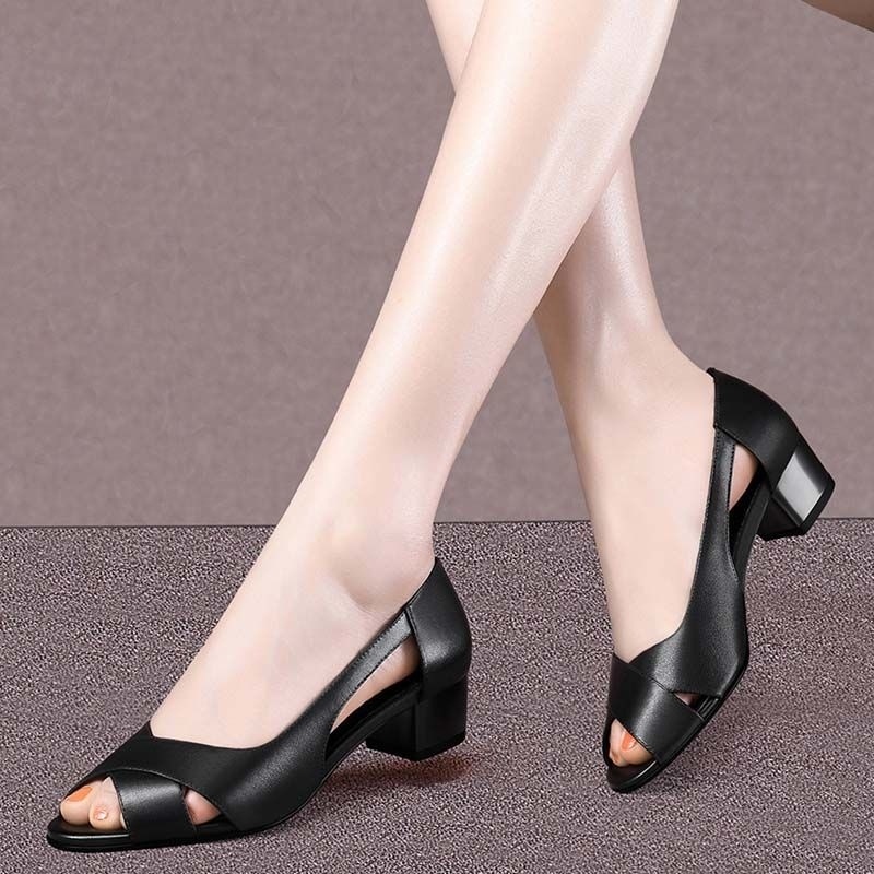 Giày Sandal Cao Gót Da Mềm Thời Trang 2022 Cho Phụ Nữ Trung Niên #7