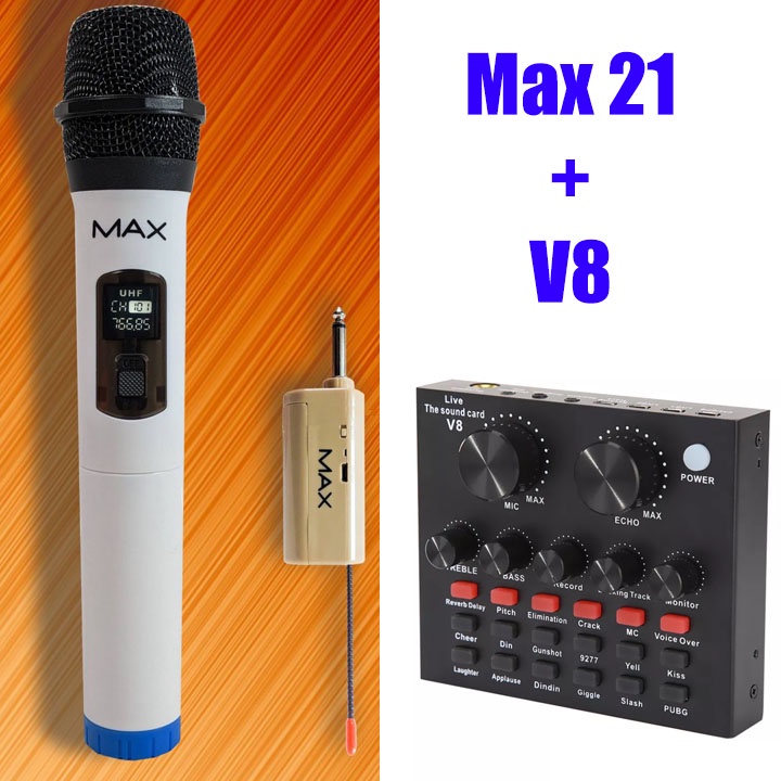 Combo Micro Không Dây Và Vang Mini V8 Karaoke cho Loa Bluetooth, Xe Ô TÔ