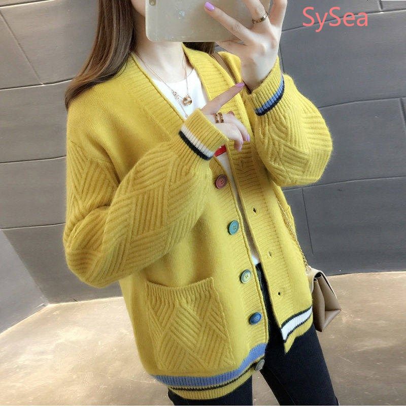 Áo Khoác Cardigan Dệt Kim Tay Dài Có Túi Dáng Rộng Thời Trang Mùa Đông Cho Bạn Nữ