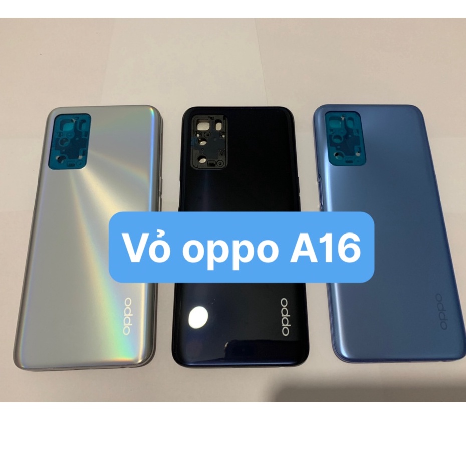 Bộ vỏ zin Oppo A16 2021 gồm lưng xương, phím âm lượng, kính camera