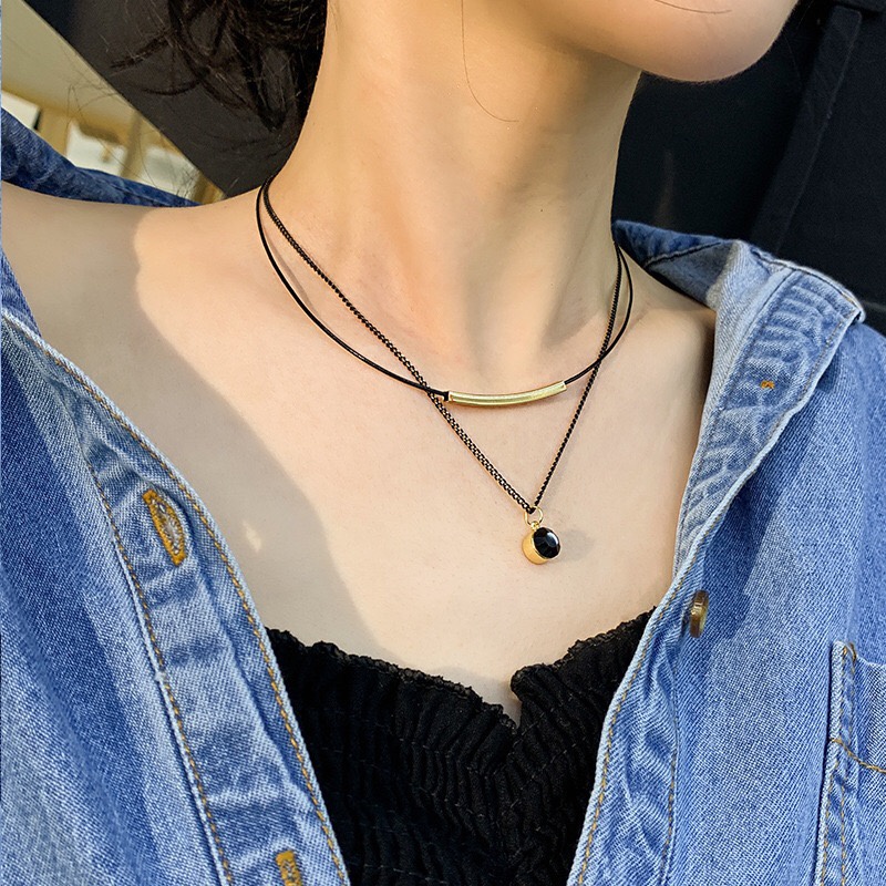 Dây Chuyền Hai Lớp Bi Đen Black Pie - Vani Store [TS000616]