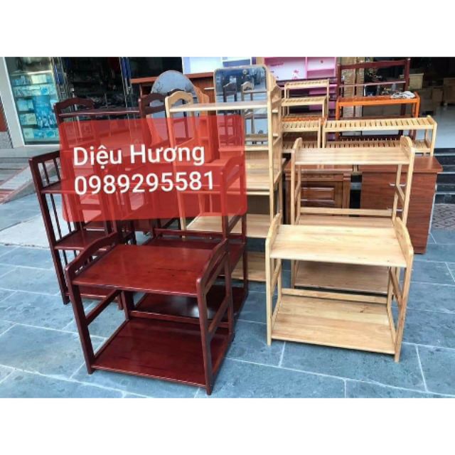 kệ lò vi sóng 2 tầng bằng gỗ cao su tự nhiên