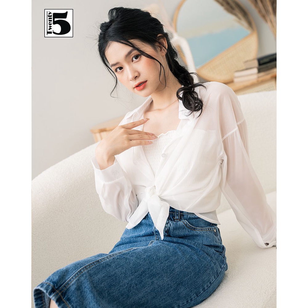 Áo sơ mi voan mỏng xuyên thấu khoác ngoài dáng rộng đi biển nhiều màu Twentyfive 4157
