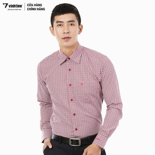 Áo sơ mi nam caro dài tay classic 285 Vĩnh Tiến TL1614-651 caro đỏ trắng