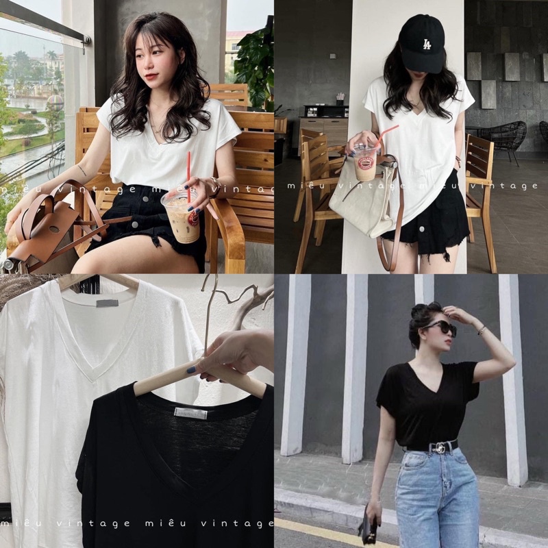 [Ảnh thật/Video]Áo phông cổ tim chất Xước dày dặn hàng loại 1 Áo thun dáng vừa basic