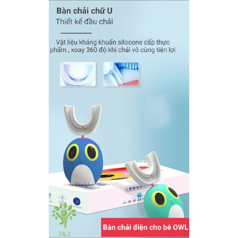 Bàn Chải Điện Chữ U Cho Bé từ 2-8 tuổi Máy Đánh Răng Tự Động (Bảo hành 6 tháng, 1 đổi 1 trong 30 ngày)