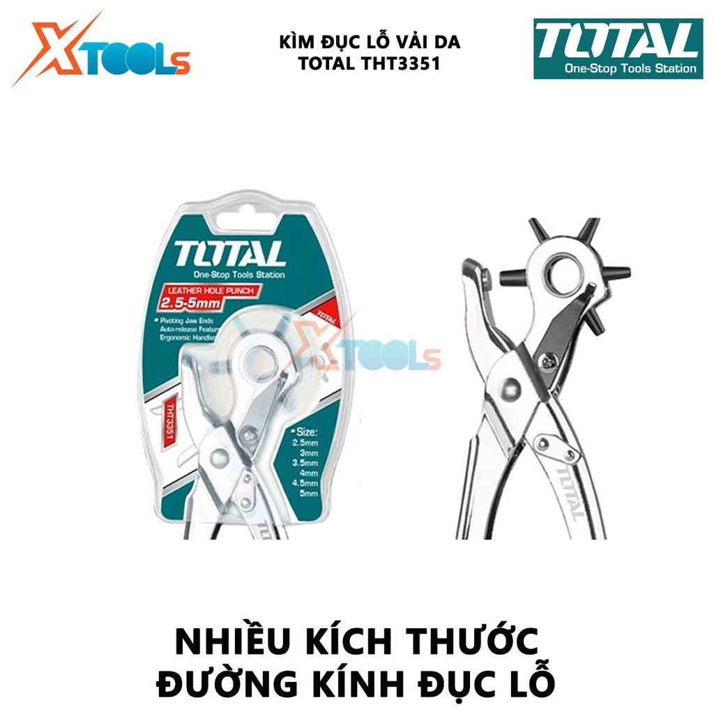 Kìm bấm lỗ TOTAL THT3351 kềm đục lỗ | 0.3kg | hỗ trợ bấm lỗ tròn, lỗ dẹt và lỗ hình oval, bầu dục [XSAFE][XTOOLS]