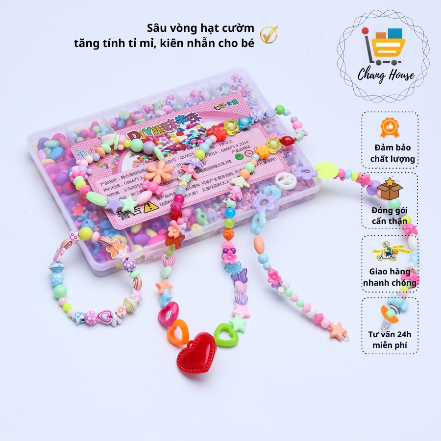 Bộ Xâu Vòng Hạt Cườm Xinh Xắn Thời Trang Sắc Màu Tặng Kèm Cuộn Cước Khung Bờm