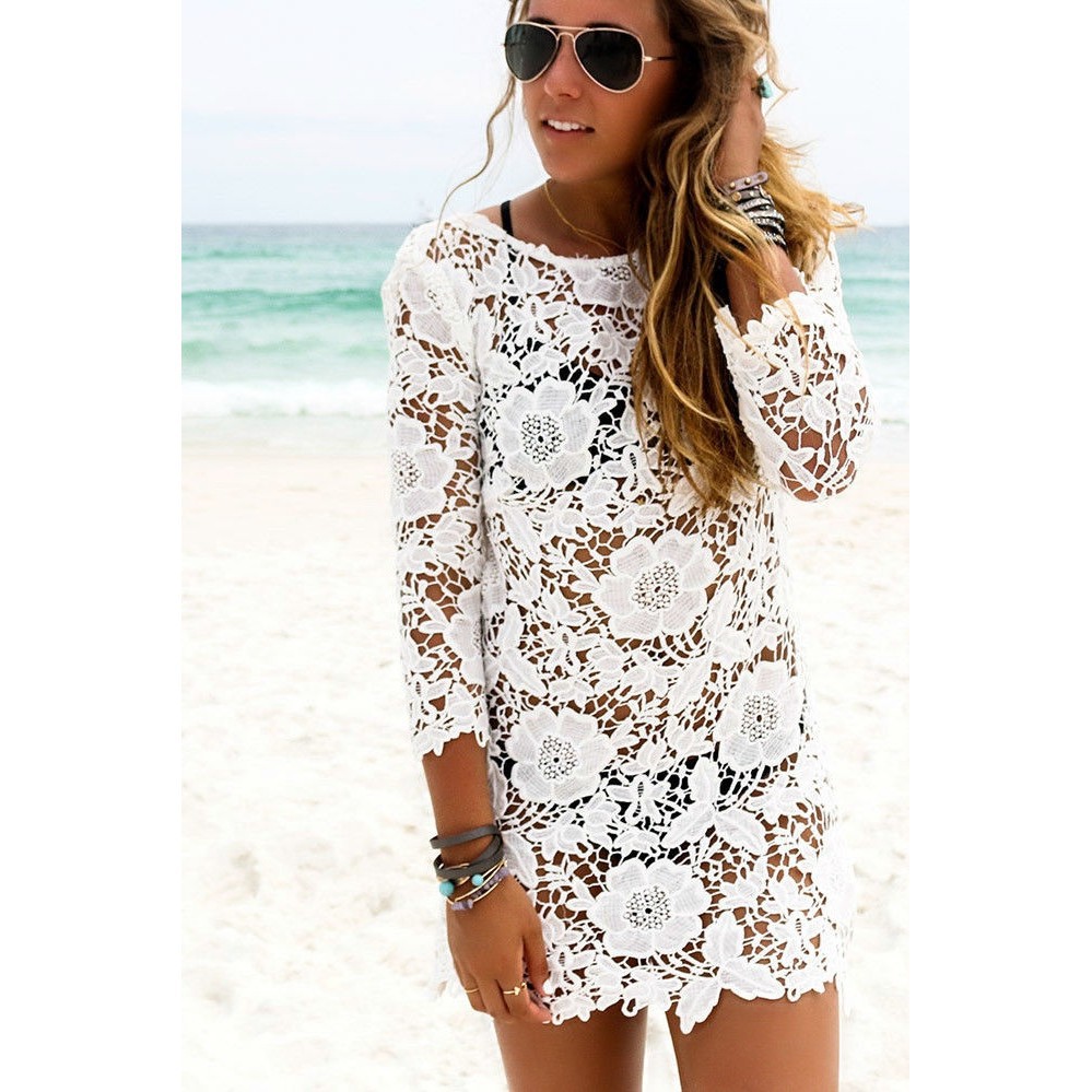 ☛☏❤Women Sexy Bathing Suit Lace Crochet Bikini Cover Up Swimwear Summer Beach Dress | BigBuy360 - bigbuy360.vn
