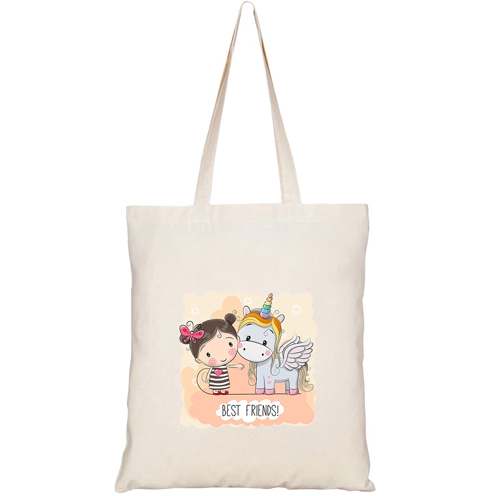 Túi vải tote canvas HTFashion in hình cute cartoon girl unicorn on HT537