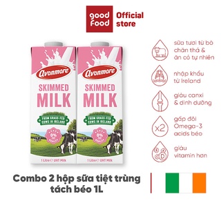 Combo 2 hộp Sữa tươi tách béo tiệt trùng (không đường) Avonmore UHT Skimmed Milk 1L