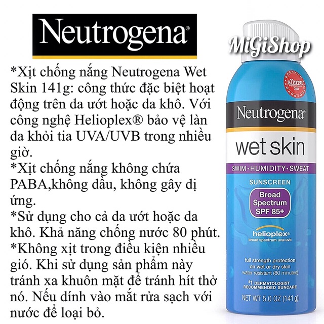 [Hàng Mỹ] Xịt Chống Nắng Neutrogena Wet Skin Sunscreen Spray 141g