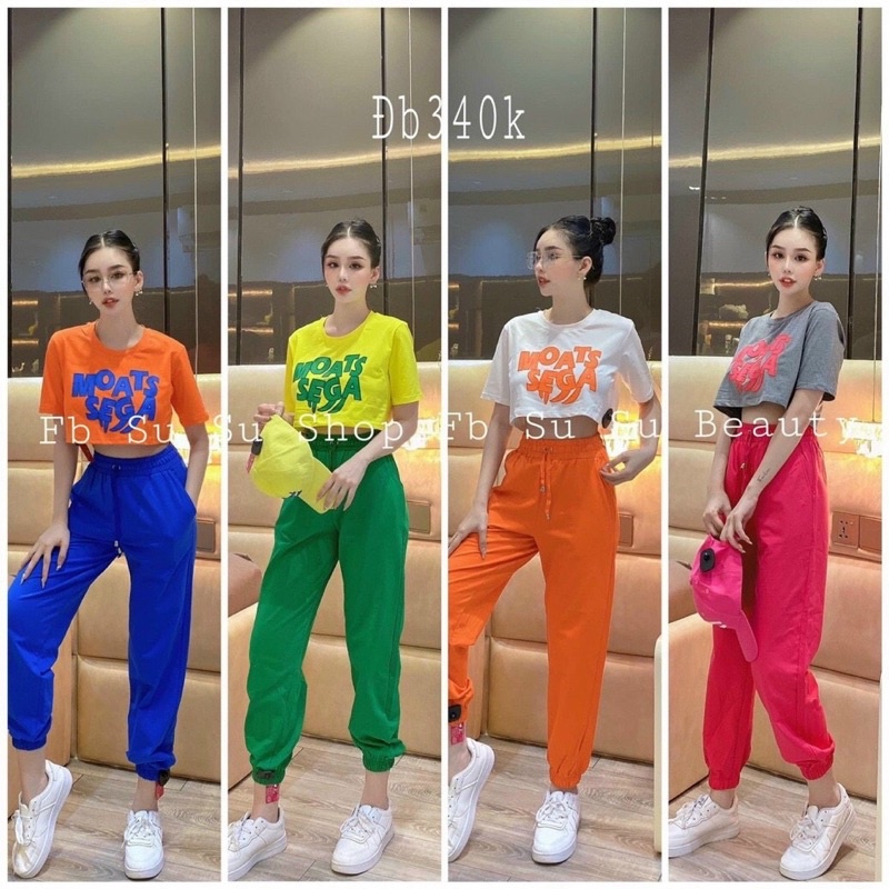 Set áo croptop quần thể thao năng động đáng yêu vải đẹp giá tốt