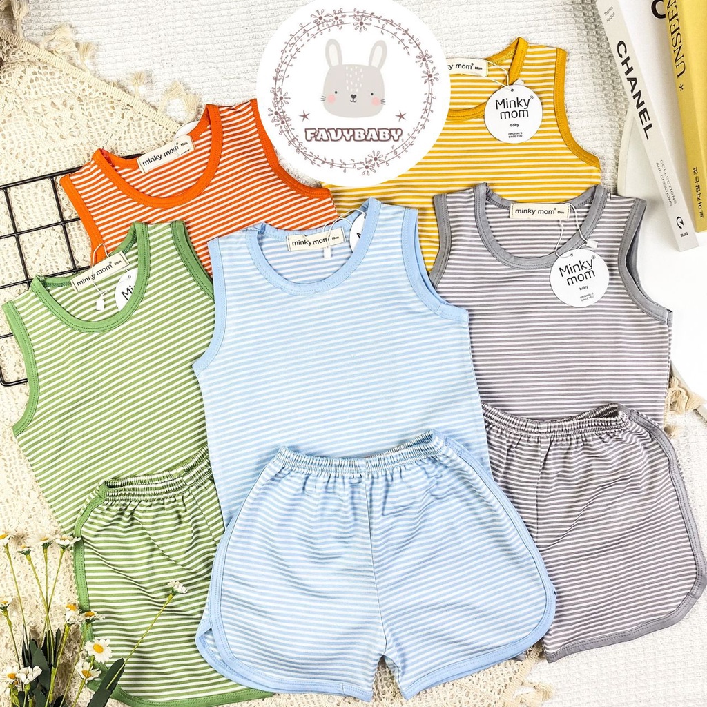 Bộ MINKY MOM Áo Ba Lỗ Quần Cộc Bé Trai Bé Gái Sọc Dệt Đủ Màu Thun Lạnh Đồ Bộ Mùa Hè Trẻ Em 0 1 2 3 4 5 Tuổi