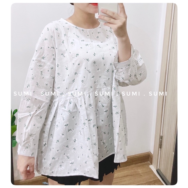 Áo  babydoll hoa nhí vintage xinh xắn, Áo baby doll dáng rộng Ulzzang girl , Áo sơ mi trắng hoanhi