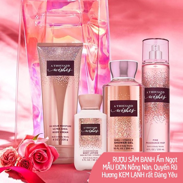 A THOUSAND WISHES | Bộ Sản Phẩm Gel Tắm -  Dưỡng Thể - Xịt Thơm Nước Hoa Toàn Thân Bath &amp; Body Works Body