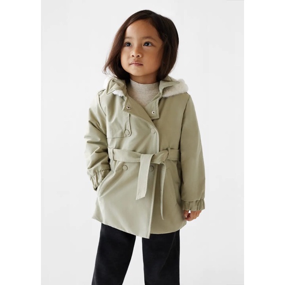Áo TrenchCoat Bé Gái Lót Lông Xanh Lục MG