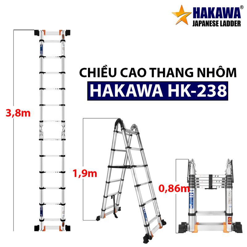 Thang nhôm rút đôi chữ A Hakawa HK-238 3m8