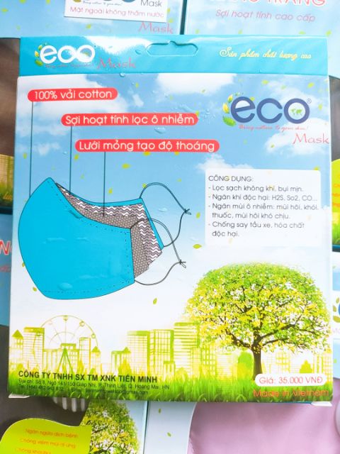 KHẨU TRANG VẢI SỢI HOẠT TÍNH ECOMASk MẶT NGOÀI KHÔNG THẤM NƯỚC CÓ VAN THỞ | BigBuy360 - bigbuy360.vn