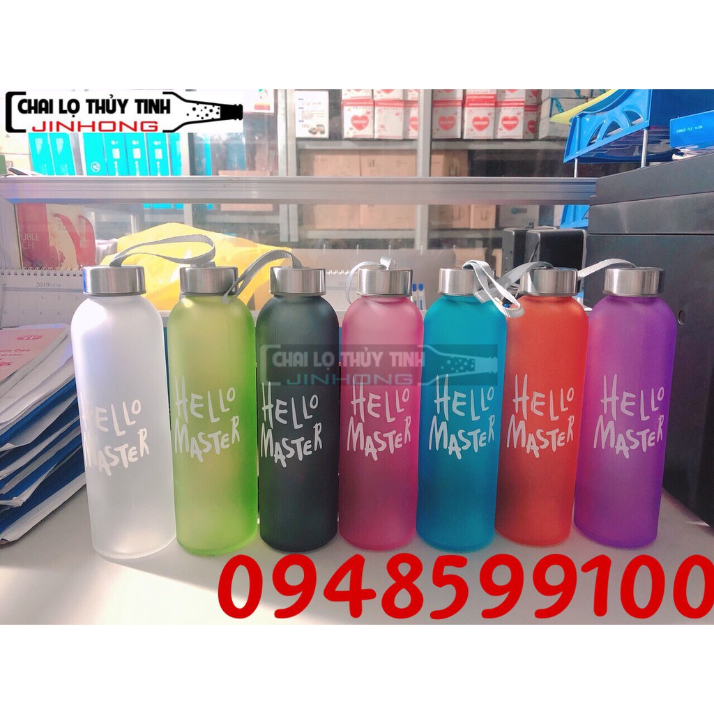 Bình Nước Thủy Tinh Hello Master 500ml Dây xách