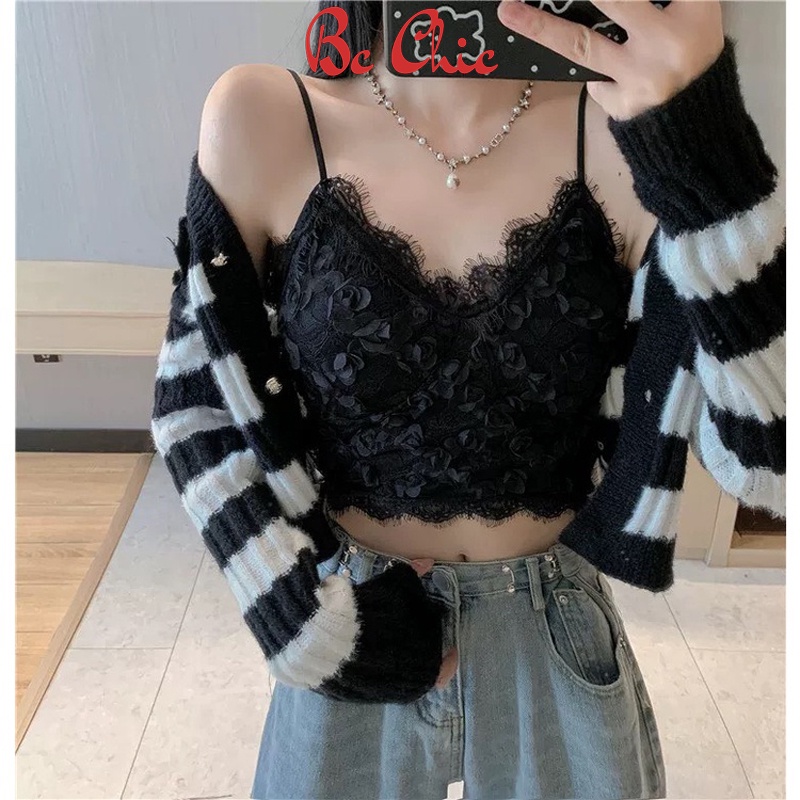 Áo lót nữ, áo bra hoa hồng chéo B3135 có đệm mút, chun lưng trẻ trung BC_CHIC LINGERIE