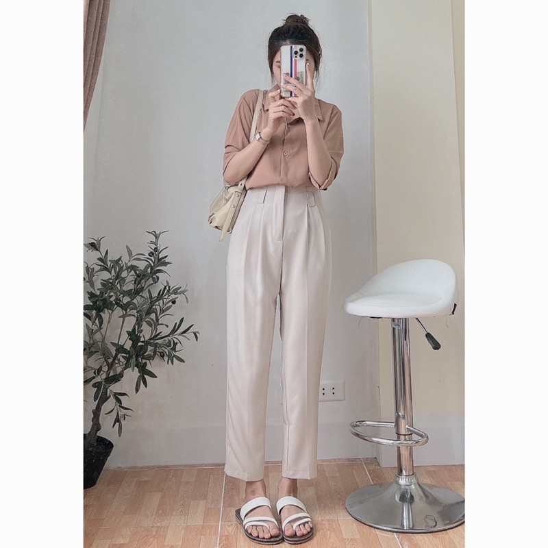 Quần baggy vải nữ thiết kế form vừa vặn đẹp chất lụa kate hàn tặng kèm đai sẵn