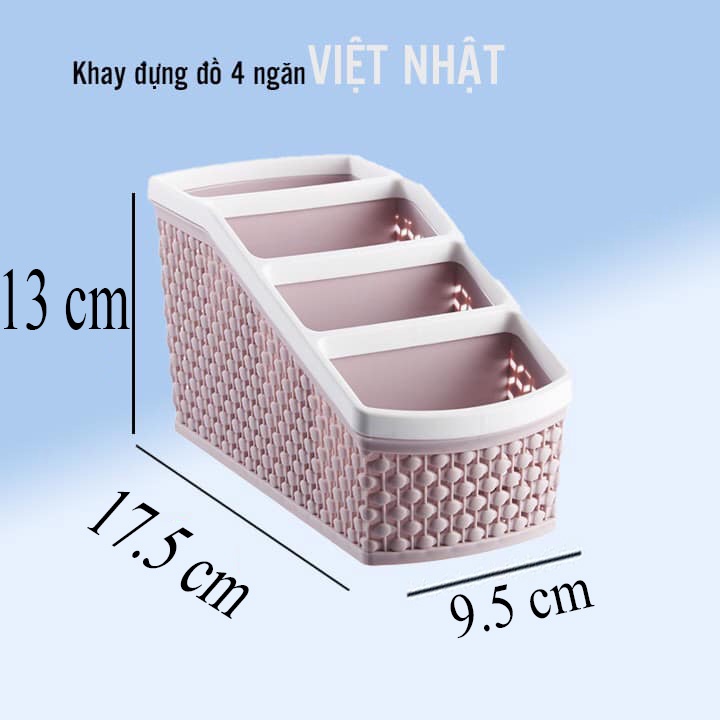 ( 2 Size ) Khay nhựa Đựng Đồ Chữ Nhật Đa Năng 4 Ngăn Việt Nhật - Khay đựng mỹ phẩm bút, tài liệu chia ngăn