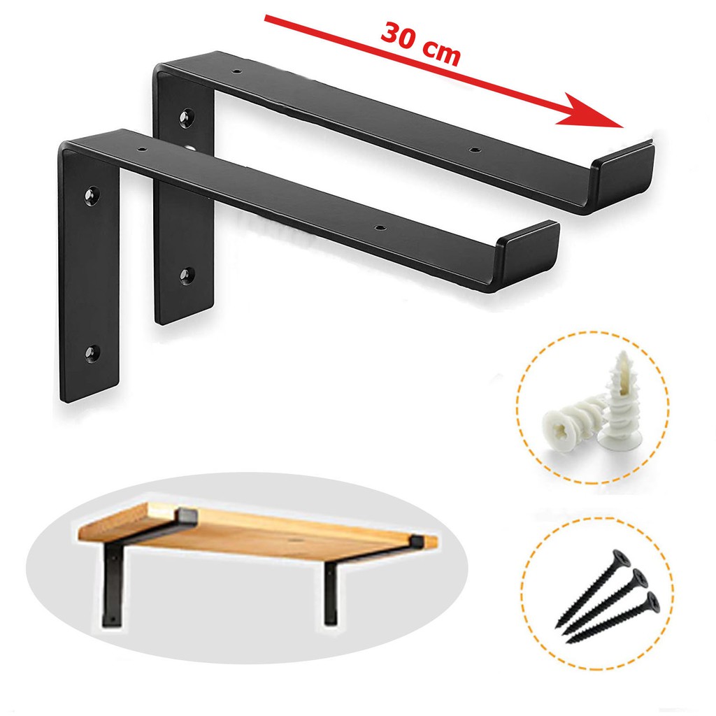 Bộ 2 giá đỡ chữ L, Pat L mặt trên 30cm , bằng thép phủ sơn tĩnh điện, kèm phụ kiện vít tắc kê
