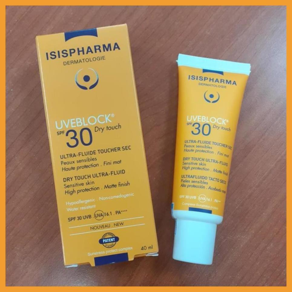 sw59 [CHÍNH HÃNG CÓ TEM, MẪU MỚI] ISIS PHARMA Uveblock SPF 30+ Dry Touch 40 mL - Kem chống nắng