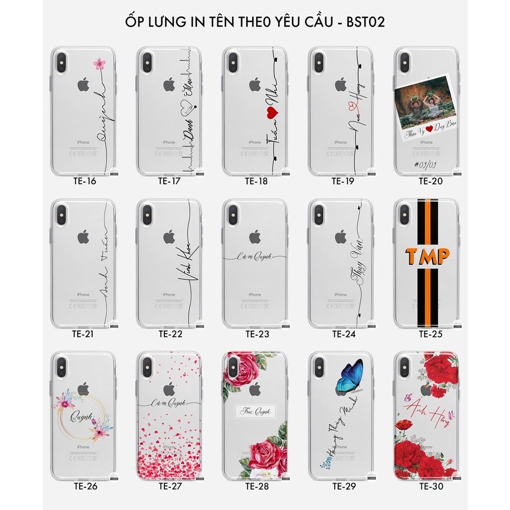 Ốp Lưng In Tên Theo Yêu Cầu Cho iPhone Samsung Oppo Realme Vivo Xiaomi Huawei