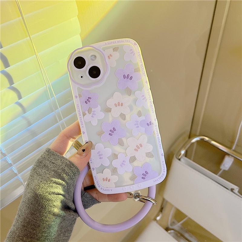 Ốp Điện Thoại Silicon In Họa Tiết Hoa Kèm Dây Đeo Cho Iphone 13 12Promax 11 / 7 / 8PLUS