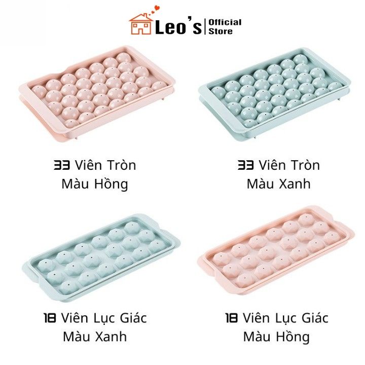 Khay làm đá tròn, Khuôn làm đá viên, làm thạch rau câu có nắp đậy thông minh Leo’s_Official