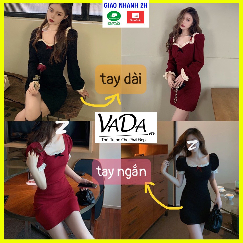 Đầm body tay dài cổ vuông cách điệu viền ren cao cấp xinh yêu phù hợp đi chơi đi tiệc đi dạo phố - VADA.vn - VB 8