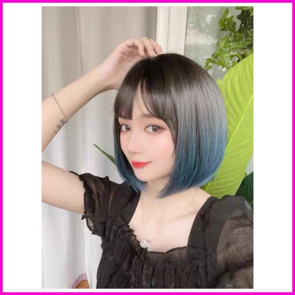 Tóc giả nữ nguyên đầu vic omber xanh tăng lưới 8078