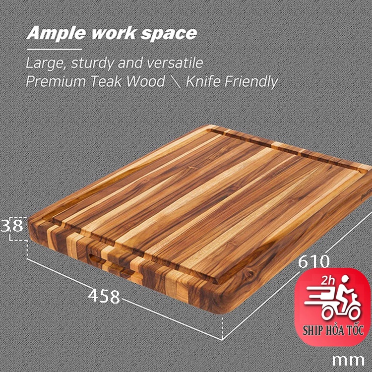 Thớt gỗ teak Chef 610 x 458 x 38 mm Bigsize thái chặt trang trí món ăn - MasterChef TEAK Wood Cutting Board